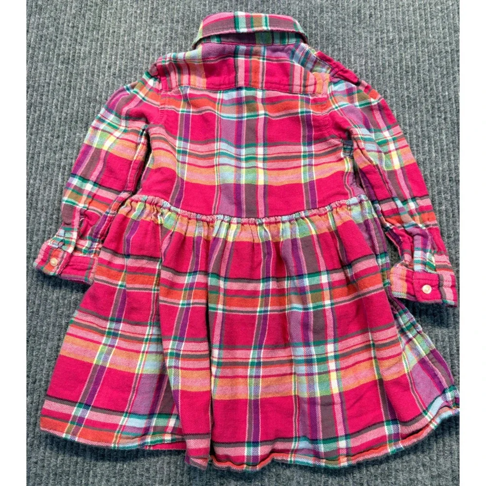 Ralph Lauren Toddler Girls Pink Plaid Flannel Button Down Shirt Dress 24M
